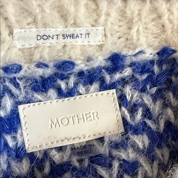 MOTHER Blue and Cream Crew Neck Sweater - Picture 2 of 2